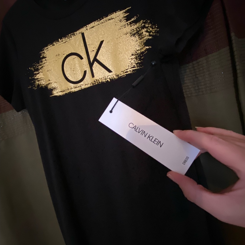 Calvin Klein Black Tee with Gold CK Logo - Picture 3 of 4